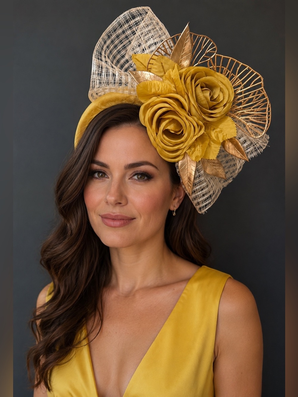 Yellow fascinator.  Gold fascinator.  Mustard yellow fascinator